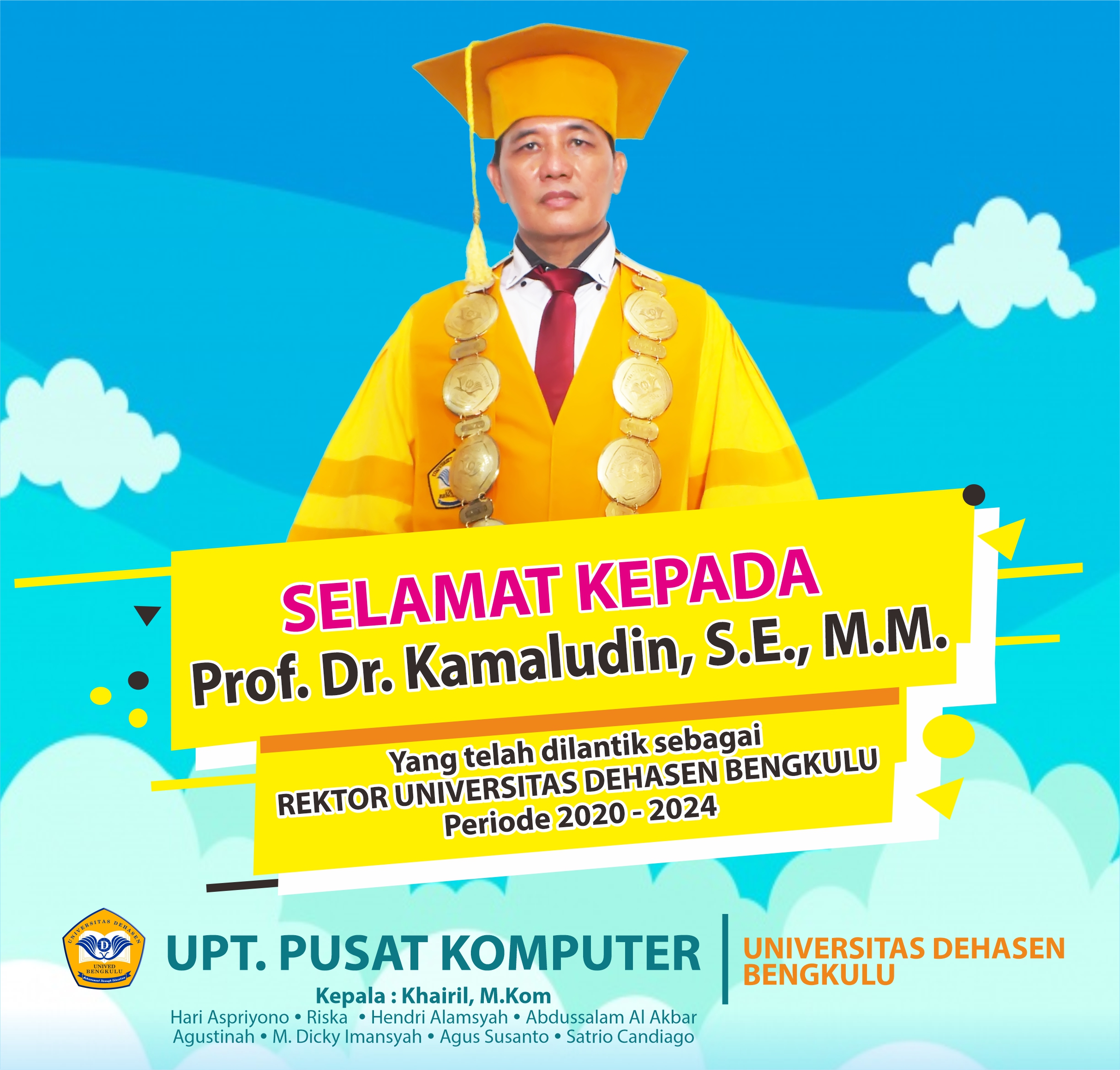 Ucapan Selamat Atas Dilantiknya Prof. Dr. Kamaludin, S.E., M.M Sebagai Rektor UNIVED Bengkulu Periode 2020-2024